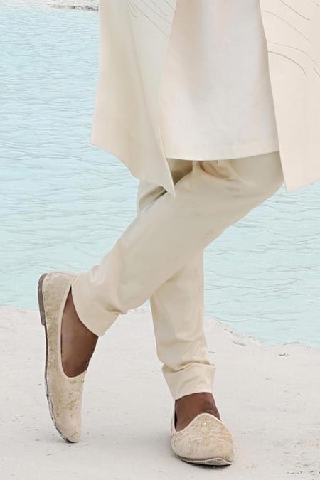 PIRI INDIA Off White Silk Cut Work Cutdana Embroidered Sherwani Set at Aza Fashions PIRI INDIA_Off White Silk Cut Work Cutdana Embroidered Sherwani Set _at_Aza_Fashions