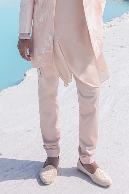 Buy_PIRI INDIA_Pink Silk, Crepe, Hemp Marble Print Sherwani And Kurta Set _Online_at_Aza_Fashions
