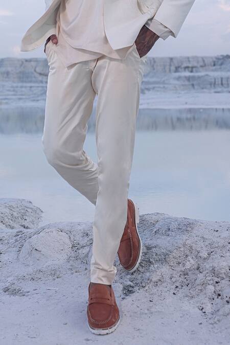 Piri India_Off White Dupion Silk Embroidery Cutdana Jacket Pant Set _at_Aza_Fashions