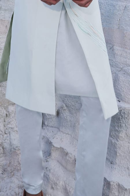 Buy_PIRI INDIA_Grey Silk Embroidery Thread Placement Sherwani Set _Online_at_Aza_Fashions