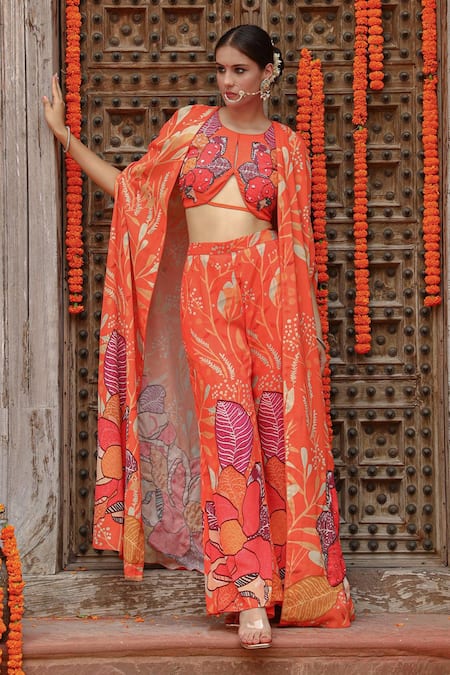 Gazab by Miku Kumar Keya Printed Pant Set With Cape 