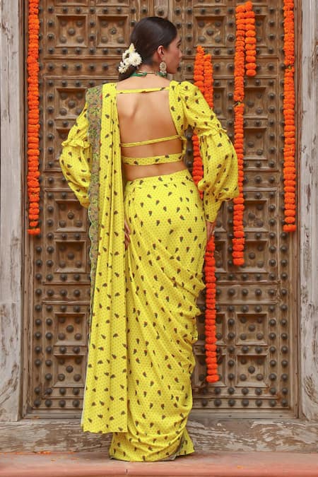 Gazab by Miku Kumar Tiana Printed Pre-Draped Saree With Blouse 