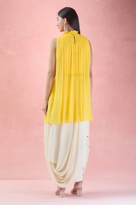 Samyukta Singhania Placement Hand Embroidered Tunic With Draped Skirt 