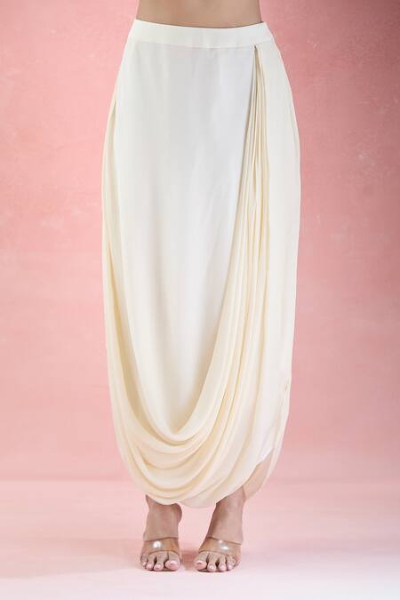 Shop Samyukta Singhania Yellow Crepe Sequins, Beads Placement Hand Embroidered Tunic With Draped Skirt Online at Aza Fashions Shop_Samyukta Singhania_Yellow Crepe Sequins, Beads Placement Hand Embroidered Tunic With Draped Skirt_Online_at_Aza_Fashions