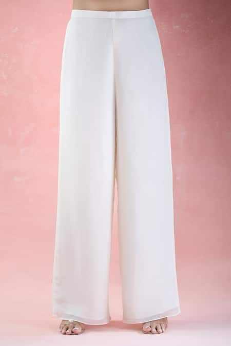 Shop Samyukta Singhania Green Crepe Embroidery Round Neck Asymmetric Hand Tunic With Palazzo Online at Aza Fashions Shop_Samyukta Singhania_Green Crepe Embroidery Round Neck Asymmetric Hand Tunic With Palazzo_Online_at_Aza_Fashions