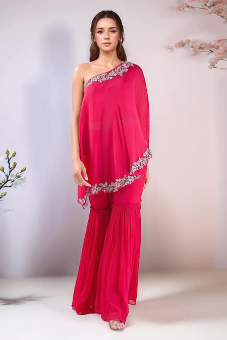 Samyukta Singhania Hand Embroidered Asymmetric Tunic With Gharara 