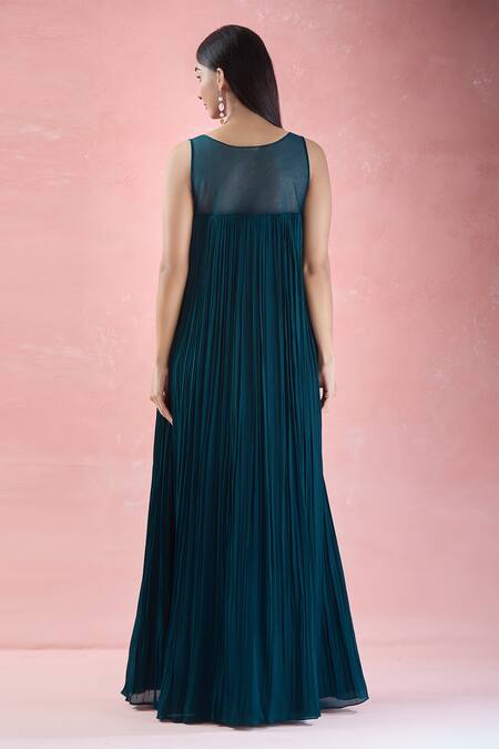 Shop Samyukta Singhania Blue Crepe, Chiffon Mirrors, Sequins, Beads Hand Embroidered Kurta With Dupatta at Aza Fashions Shop_Samyukta Singhania_Blue Crepe, Chiffon Mirrors, Sequins, Beads Hand Embroidered Kurta With Dupatta_at_Aza_Fashions