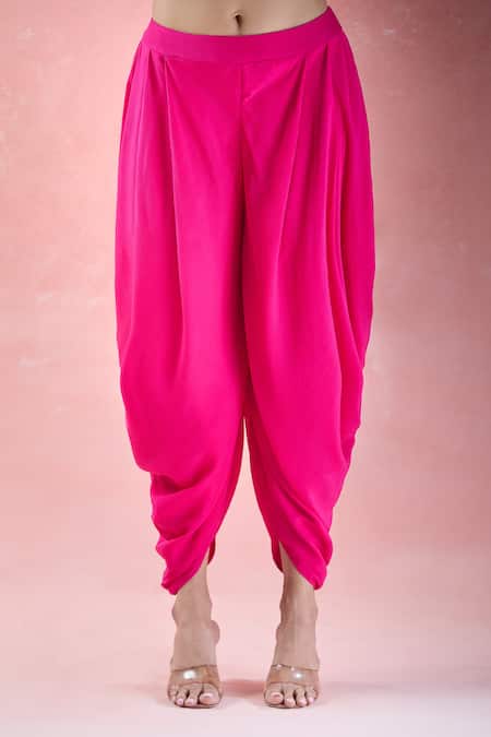 Buy Samyukta Singhania Pink Crepe, Net Embroidery Open Neck Floral Hand Kurta Dhoti Pant Set Buy_Samyukta Singhania_Pink Crepe, Net Embroidery Open Neck Floral Hand Kurta Dhoti Pant Set