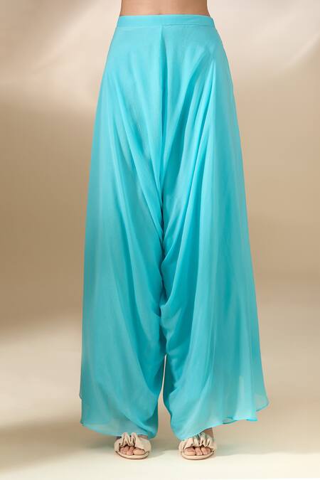 Samyukta Singhania White Crepe Mirrors, Beads Asymmetric Hand Embroidered Tunic With Palazzo at Aza Fashions Samyukta Singhania_White Crepe Mirrors, Beads Asymmetric Hand Embroidered Tunic With Palazzo_at_Aza_Fashions