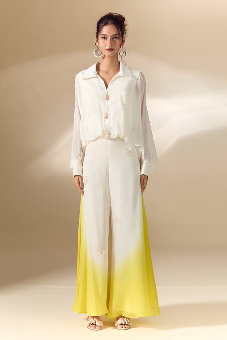 Buy Samyukta Singhania White Crepe Embroidery Collared Tassel Detailed Shirt With Pant Buy_Samyukta Singhania_White Crepe Embroidery Collared Tassel Detailed Shirt With Pant