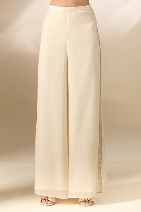 Samyukta Singhania_Green Crepe Embroidery Round Neck Floral Hand Tunic With Pant_at_Aza_Fashions