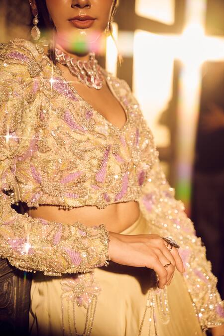 Buy Swish By Dolcy And Simran Multi Color Net, Crepe, Linen Sequins, Ara Tasselled Waist Lehenga With Blouse Online at Aza Fashions Buy_Swish By Dolcy And Simran_Multi Color Net, Crepe, Linen Sequins, Ara Tasselled Waist Lehenga With Blouse _Online_at_Aza_Fashions