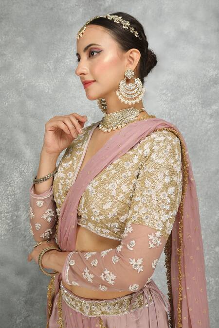 Tanu Malhotra Purple Satin, Net, Chiffon Sequins, Fishcut Pre-draped Saree With Blouse at Aza Fashions Tanu Malhotra_Purple Satin, Net, Chiffon Sequins, Fishcut Pre-draped Saree With Blouse _at_Aza_Fashions