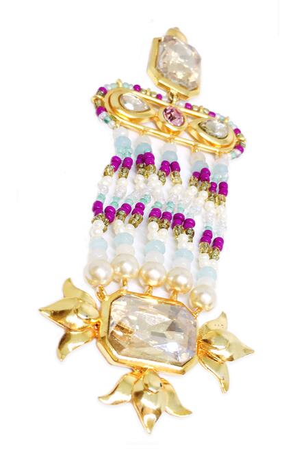 Ornamaas_Multi Color Pearls, Beads, Crystals Phool Embellished Chandelier Earrings _Online_at_Aza_Fashions