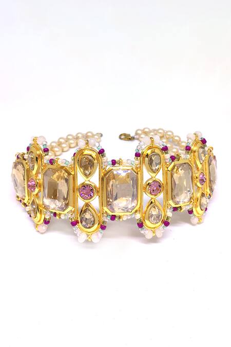 Ornamaas_Multi Color Cubic Zirconia Quad Blossom Embellished Choker _Online_at_Aza_Fashions
