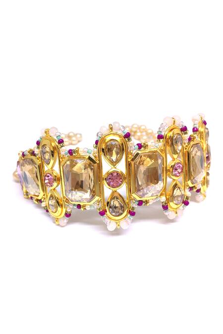 Buy_Ornamaas_Multi Color Cubic Zirconia Quad Blossom Embellished Choker _Online_at_Aza_Fashions