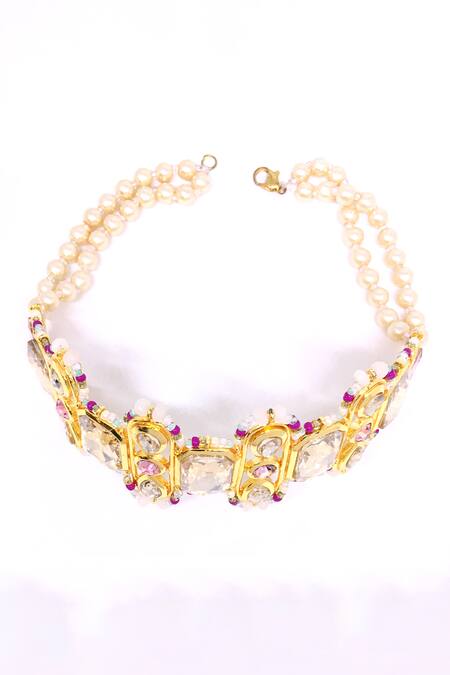 Shop_Ornamaas_Multi Color Cubic Zirconia Quad Blossom Embellished Choker _Online_at_Aza_Fashions