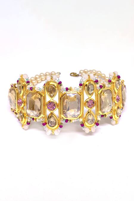 Ornamaas_Multi Color Cubic Zirconia Quad Blossom Embellished Choker _at_Aza_Fashions