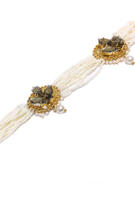Shop_Ornamaas_Ivory Cubic Zirconia Bloom Embellished Pearl Choker _Online_at_Aza_Fashions