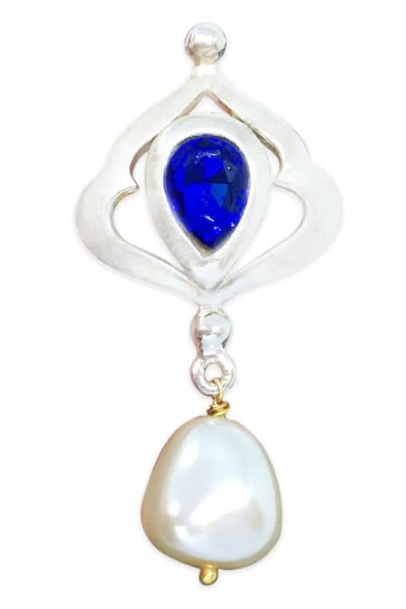 Shop_Ornamaas_Blue Cubic Zirconia Clover Teardrop Embellished Ring _at_Aza_Fashions