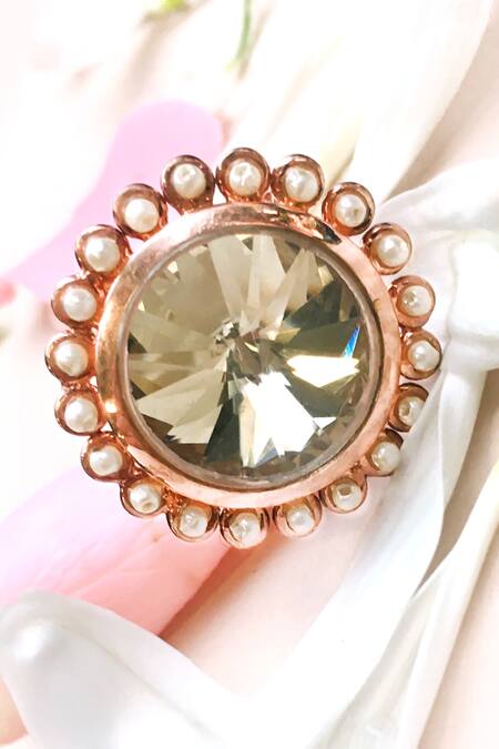 Buy_Ornamaas_Rose Gold Cubic Zirconia Flora Bloom Embellished Ring _Online_at_Aza_Fashions