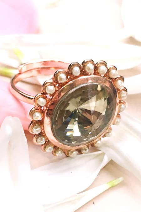 Shop_Ornamaas_Rose Gold Cubic Zirconia Flora Bloom Embellished Ring _Online_at_Aza_Fashions