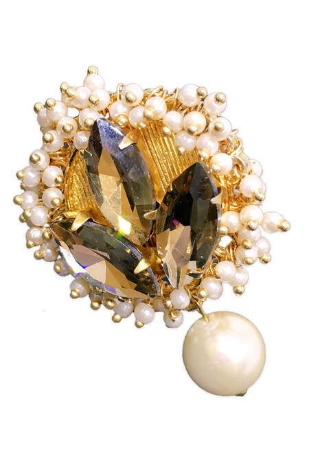 Ornamaas Ivory Crystals, Pearls Bullian Bloom Embellished Ring Online at Aza Fashions Ornamaas_Ivory Crystals, Pearls Bullian Bloom Embellished Ring _Online_at_Aza_Fashions