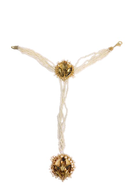 Ornamaas_Ivory Pearls, Crystals Petal Bloom Embellished Haathphool _Online_at_Aza_Fashions