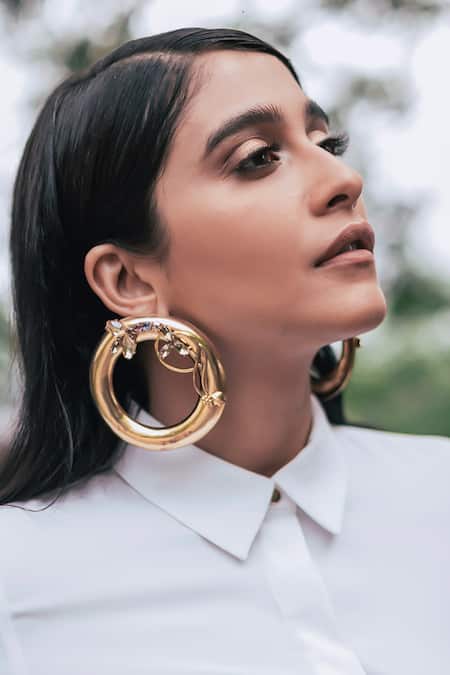 Shop_Ornamaas_Gold Plated Crystals Cubic Zirconia Embellished Donut Hoops 