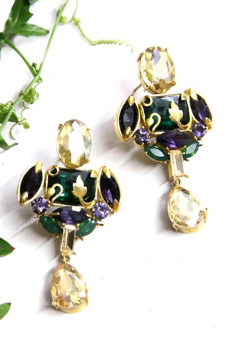 Ornamaas Cubic Zirconia Embellished Royal Crest Drop Earrings 