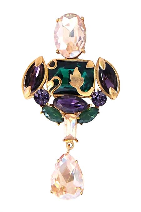 Buy_Ornamaas_Gold Plated Crystals Cubic Zirconia Embellished Royal Crest Drop Earrings _Online_at_Aza_Fashions