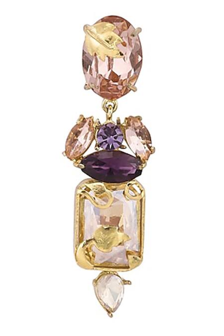 Buy_Ornamaas_Peach Crystals Blossom Crest Embellished Danglers _Online_at_Aza_Fashions