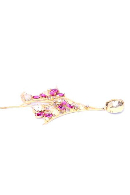 Ornamaas_Gold Plated Cubic Zirconia Ivy Bloom Embellished Earrings _Online_at_Aza_Fashions