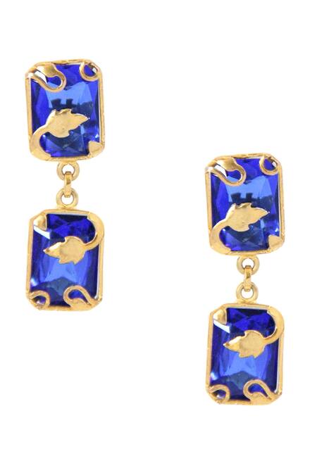 Shop_Ornamaas_Gold Plated Cubic Zirconia Quad Vine Embellished Danglers _at_Aza_Fashions