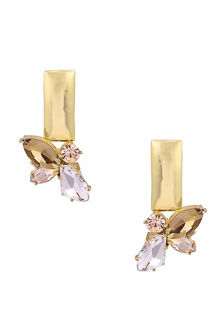 Shop_Ornamaas_Gold Plated Cubic Zirconia Petal Glory Embellished Studs _at_Aza_Fashions