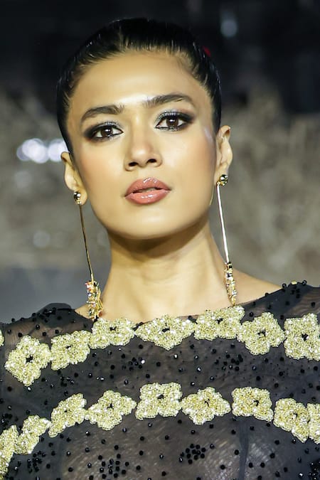 Shop_Ornamaas_Peach Crystals Fiore Vine Embellished Long Earrings _Online_at_Aza_Fashions