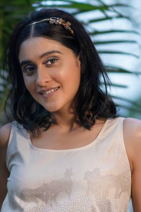 Shop Ornamaas Gold Cubic Zirconia Inflorescence Flower Vine Headband Shop_Ornamaas_Gold Cubic Zirconia Inflorescence Flower Vine Headband