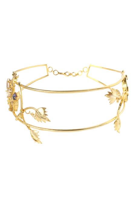 Ornamaas_Purple Cubic Zirconia Dainty Vine Embellished Choker _Online_at_Aza_Fashions