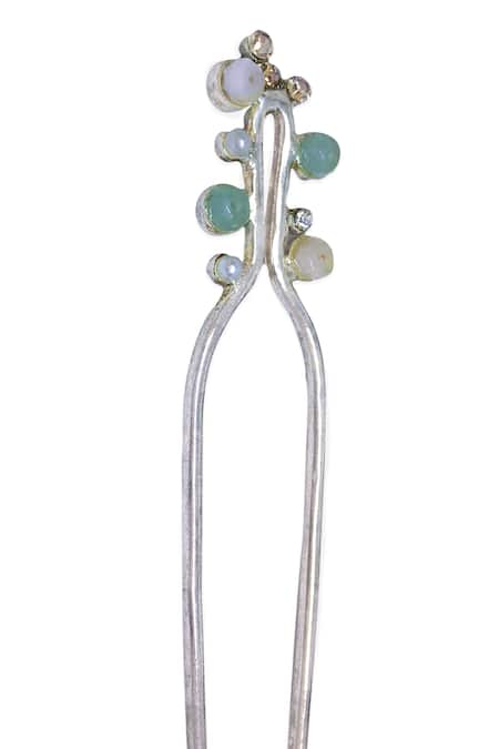 Shop_Ornamaas_Silver Bloom Drop Embellished Juda Pin _at_Aza_Fashions