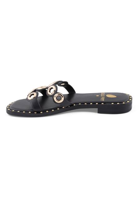 Sole Fry_Black Urban Edge Eyelet Embellished Flats_Online_at_Aza_Fashions