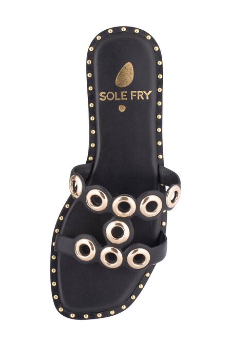 Shop_Sole Fry_Black Urban Edge Eyelet Embellished Flats_Online_at_Aza_Fashions