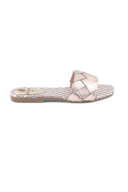 Sole Fry Gold Twill Woven Intertwined Strap Flats Online at Aza Fashions Sole Fry_Gold Twill Woven Intertwined Strap Flats_Online_at_Aza_Fashions