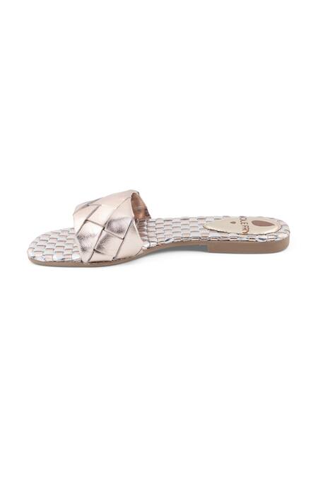 Buy Sole Fry Gold Twill Woven Intertwined Strap Flats Online at Aza Fashions Buy_Sole Fry_Gold Twill Woven Intertwined Strap Flats_Online_at_Aza_Fashions