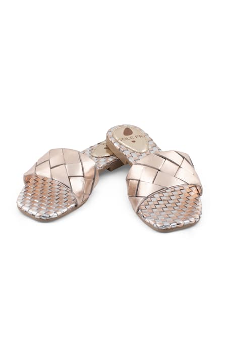 Sole Fry Gold Twill Woven Intertwined Strap Flats at Aza Fashions Sole Fry_Gold Twill Woven Intertwined Strap Flats_at_Aza_Fashions