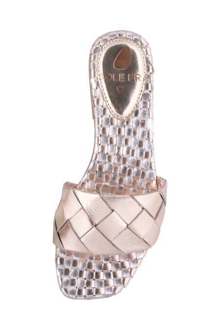 Buy Sole Fry Gold Twill Woven Intertwined Strap Flats Buy_Sole Fry_Gold Twill Woven Intertwined Strap Flats