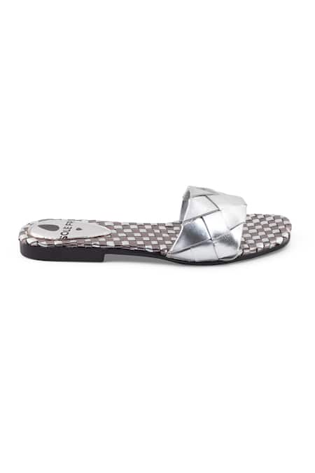 Buy Sole Fry Silver Twill Woven Intertwined Strap Flats Online at Aza Fashions Buy_Sole Fry_Silver Twill Woven Intertwined Strap Flats_Online_at_Aza_Fashions