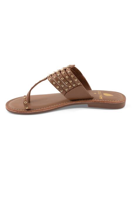 Sole Fry Brown Nirja Stud Embellished Kolhapuri Flats Online at Aza Fashions Sole Fry_Brown Nirja Stud Embellished Kolhapuri Flats_Online_at_Aza_Fashions