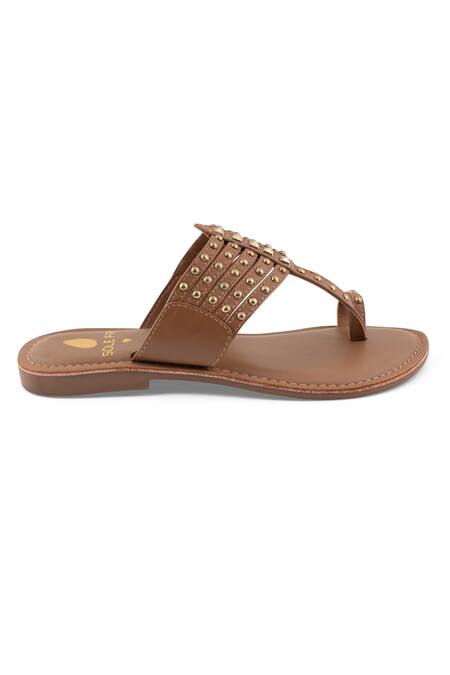 Buy Sole Fry Brown Nirja Stud Embellished Kolhapuri Flats Online at Aza Fashions Buy_Sole Fry_Brown Nirja Stud Embellished Kolhapuri Flats_Online_at_Aza_Fashions