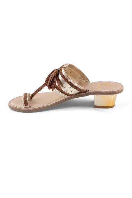 Sole Fry Gold Tassels Madhuri Leather Block Heels Online at Aza Fashions Sole Fry_Gold Tassels Madhuri Leather Block Heels_Online_at_Aza_Fashions