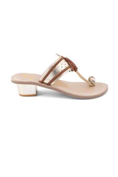 Buy Sole Fry Gold Tassels Madhuri Leather Block Heels Online at Aza Fashions Buy_Sole Fry_Gold Tassels Madhuri Leather Block Heels_Online_at_Aza_Fashions